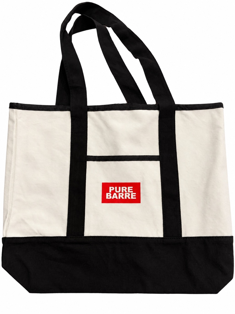 Pure Barre Canvas Tote Bag Cream Black Logo Gym Workout Shoulder Bag